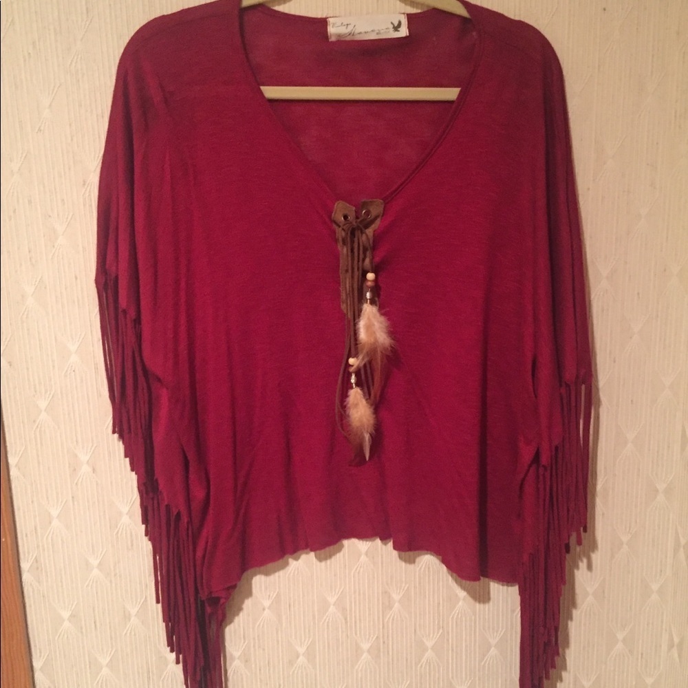 Vintage Havana Maroon fringe tunic Sz S